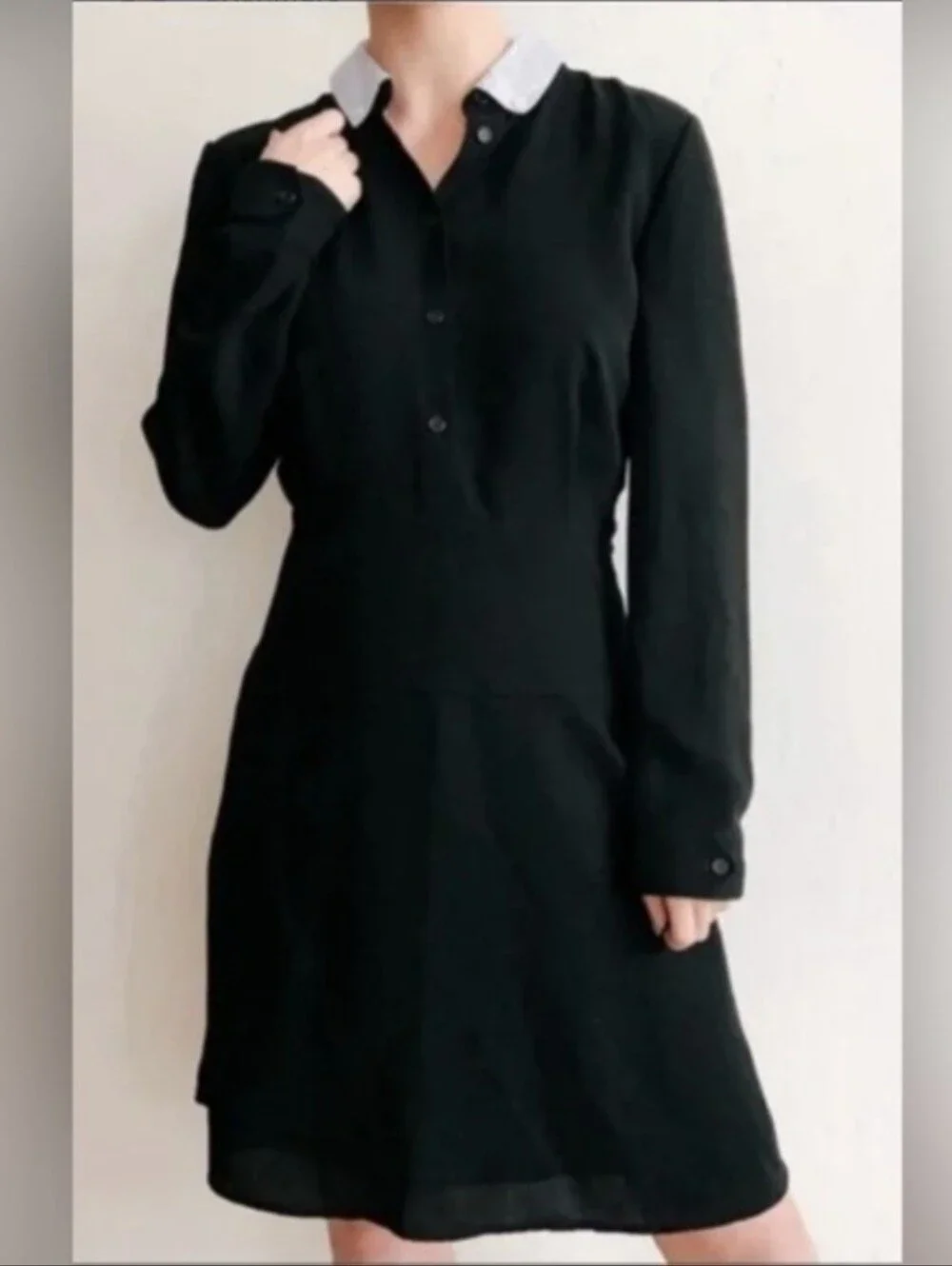 COACH Shirt Dress Black With Blue Detachable Collar Size 2